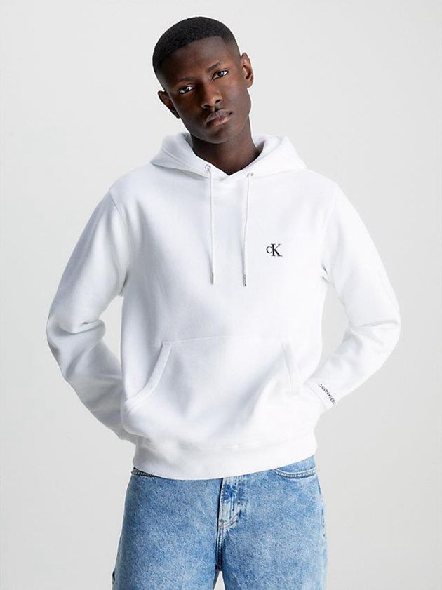 Calvin Klein USA Cotton Blend Fleece Mens Hoodie White 6217954-QH